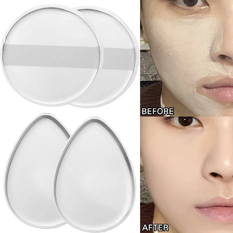 Esponja de maquillaje antiadherente para polvo de silicona, suave, transparente, fácil de limpiar, forma redonda en forma de lágrima para una aplicación suave, lavable