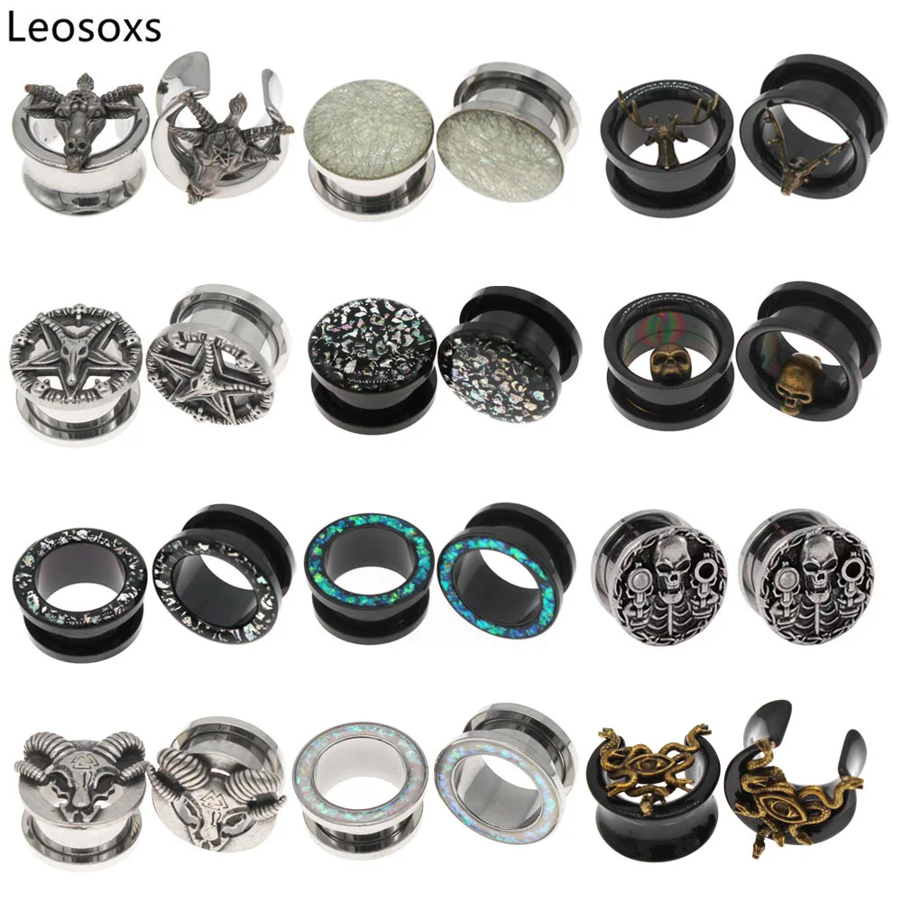 Leosoxs 1 Pair Stainless Steel Ear Gauges Tunnels Skull Plugs Earrings Ear Piercing Ear Expander 6-25mm Fashion Body Jewelry New