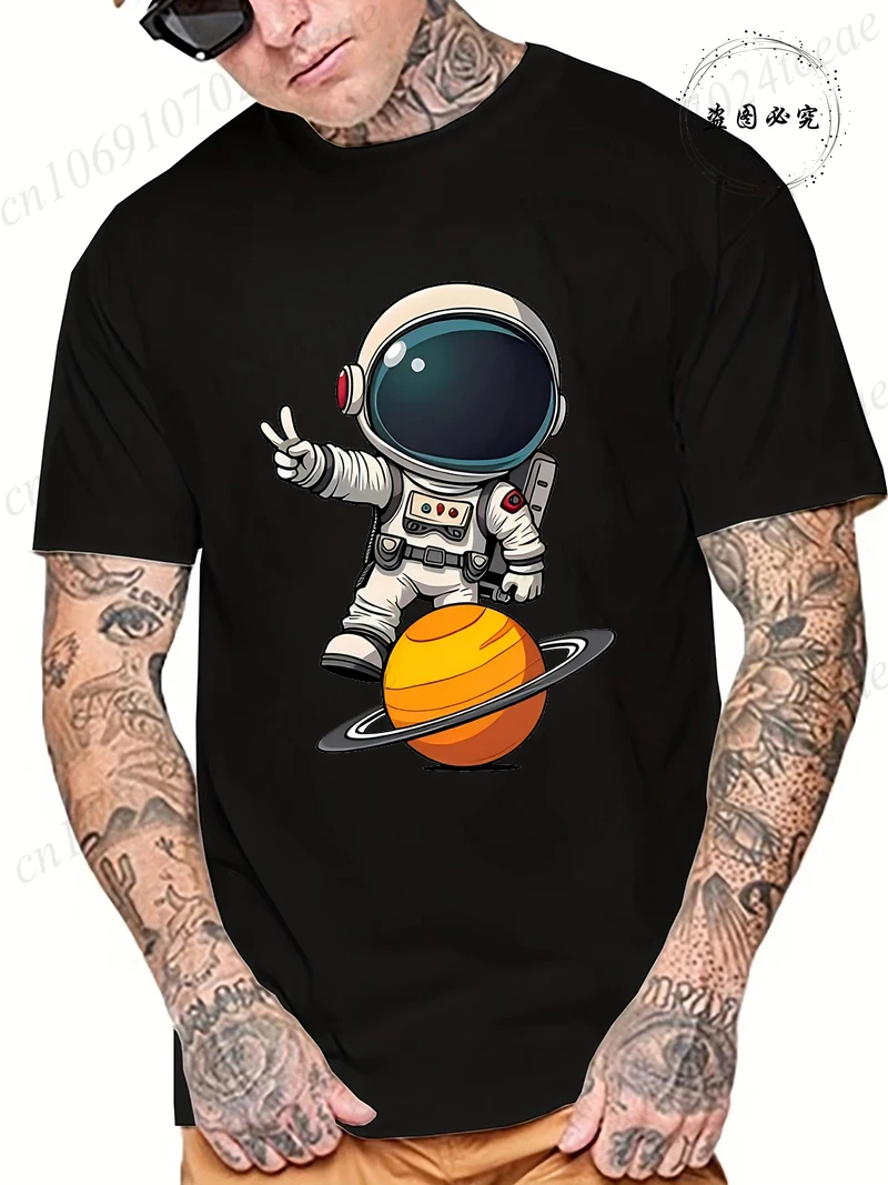T-Shirt with Astronaut Print Design Men'S Summer Casual Short Sleeve Tee﻿s Space Spaceman Aesthetic Men Clothes Streetwear Top