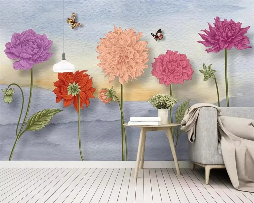 Custom wallpaper murals photo European retro three-dimensional flower butterfly sofa TV background walls painting wallpaper