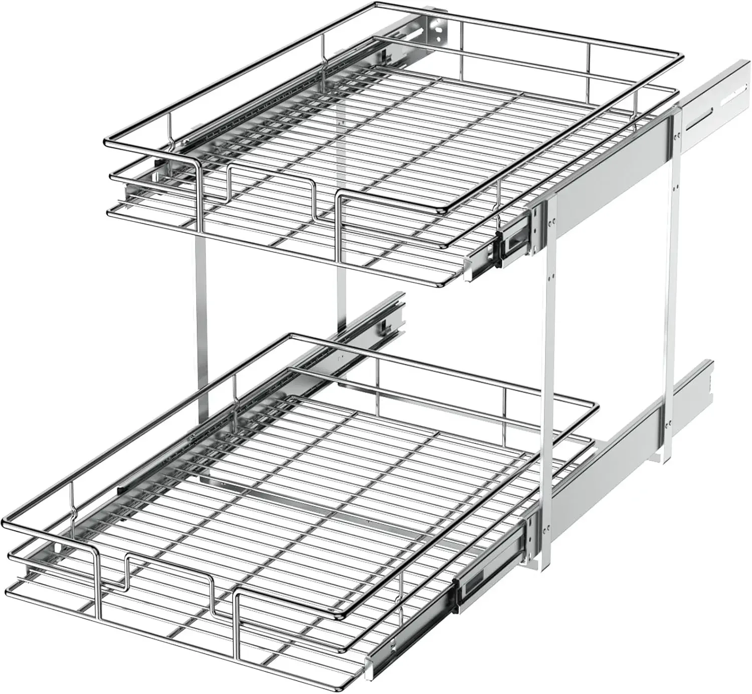 

2 Tier Individual Pull Out Cabinet Organizer 14" W x 21" D, Slide Out Kitchen Cabinet Storage Sliding Shelves