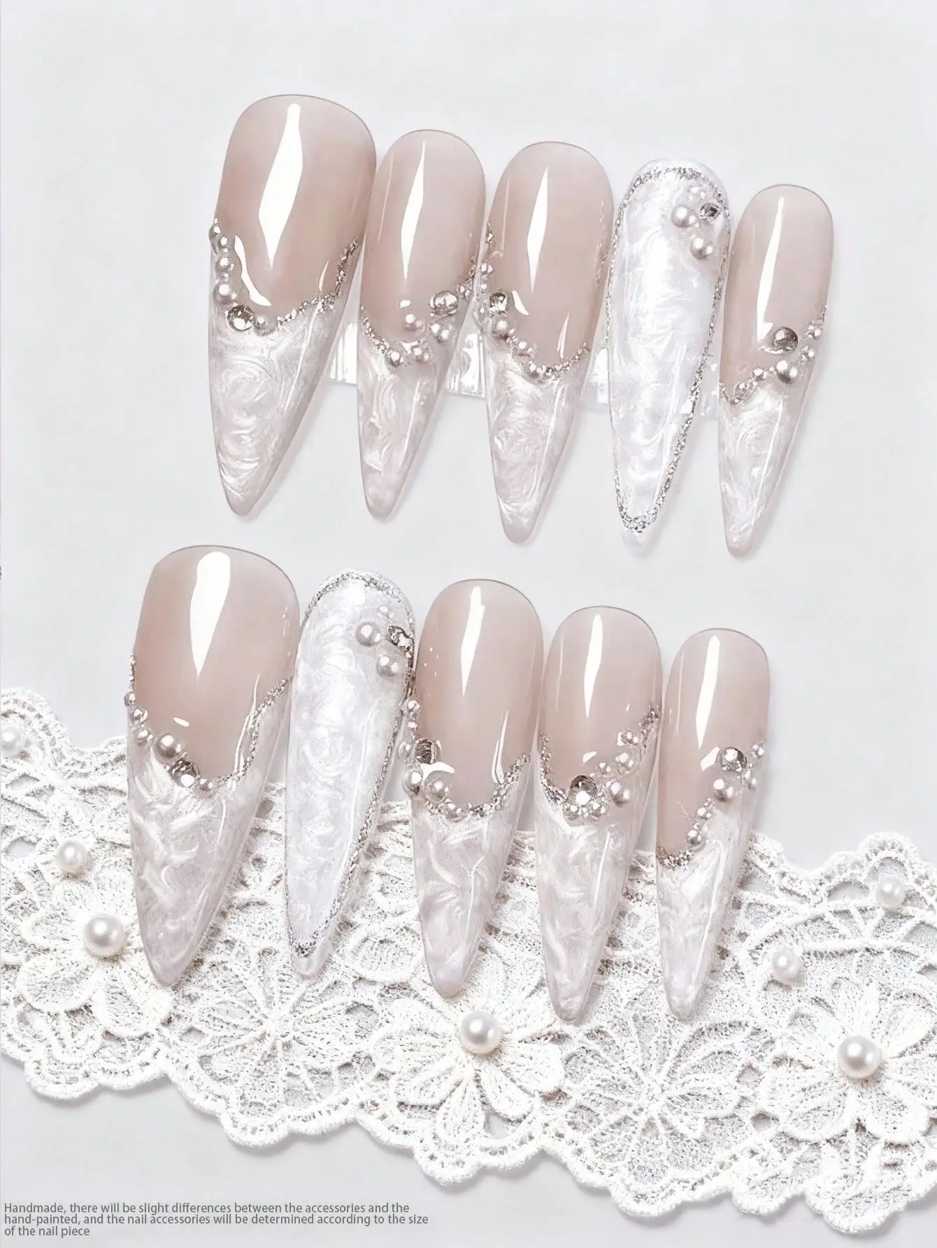 

10Pcs Handmade Manicure, Almond Long Tip French Pearl Diamond Manicure, Fantasy High-End Fake Nails, Creative Patterns, Cartoon Sweet, Cool, Unique And Cute High-End Cartoon Manicure Press On Nails Nail Supplies Nails Handmade Press On Nails