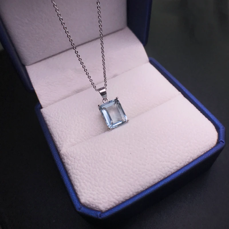 Trendy Aquamarine Pendant Sterling 925 Silver Topaz Green Amethyst Smoky Quartz Oct 9*11mm Fine Jewelry for Women  Party Gift