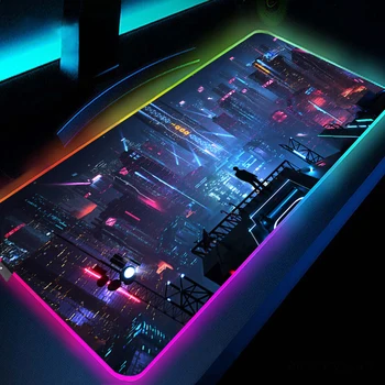 Büyük LED sümen XXL bilgisayar RGB Mousepad Punk tarzı 90x40cm arkadan aydınlatmalı klavye matı masa halı oyun Mouse Pad mausepad