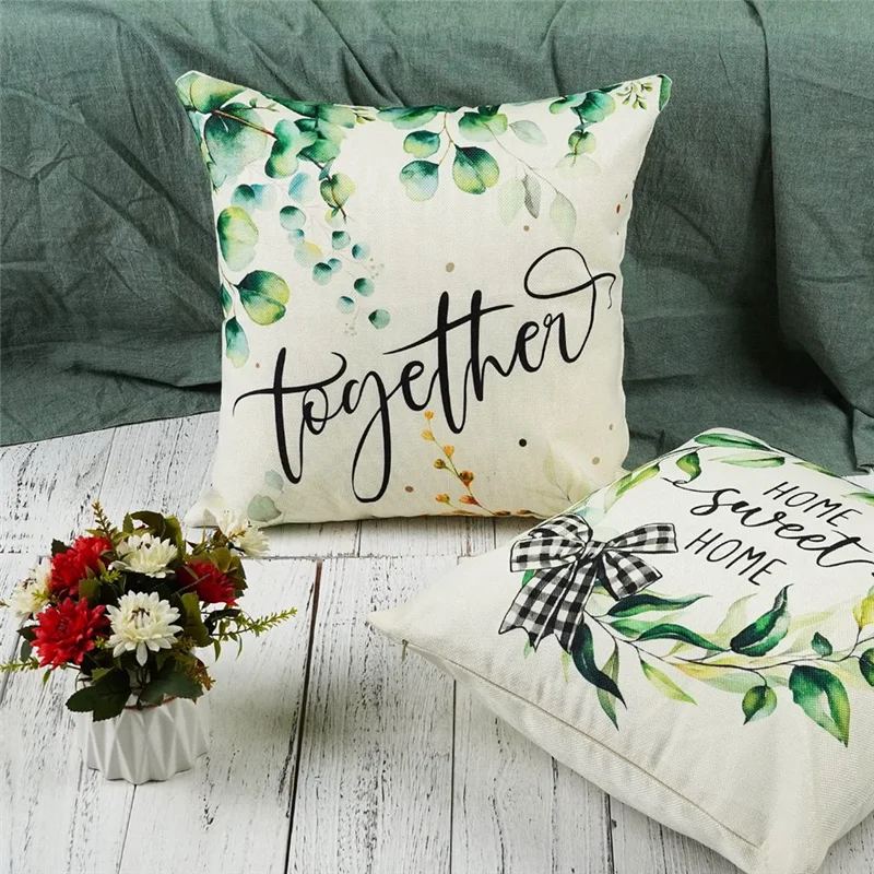 

YHYS весенние наволочки 18X18 набор из 4 весенних украшений листья эвкалипта фермерский дом декоративная подушка домашний декор наволочка