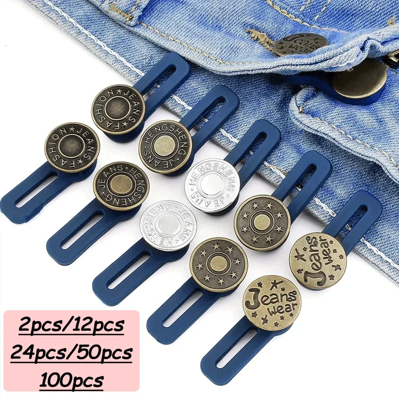 2/8/12PCS Metal Button Extender For Pants Jeans Free Sewing Adjustable Retractable Waist Extenders  Waistband Expander