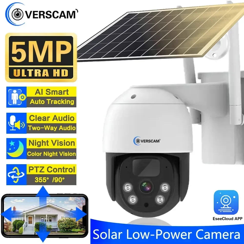 WiFi PTZ Camera Outdoor Wireless Solar IP Camera 5MP HD Built-in Battery Video Surveillance Camera Long Time Standby EseeCloud