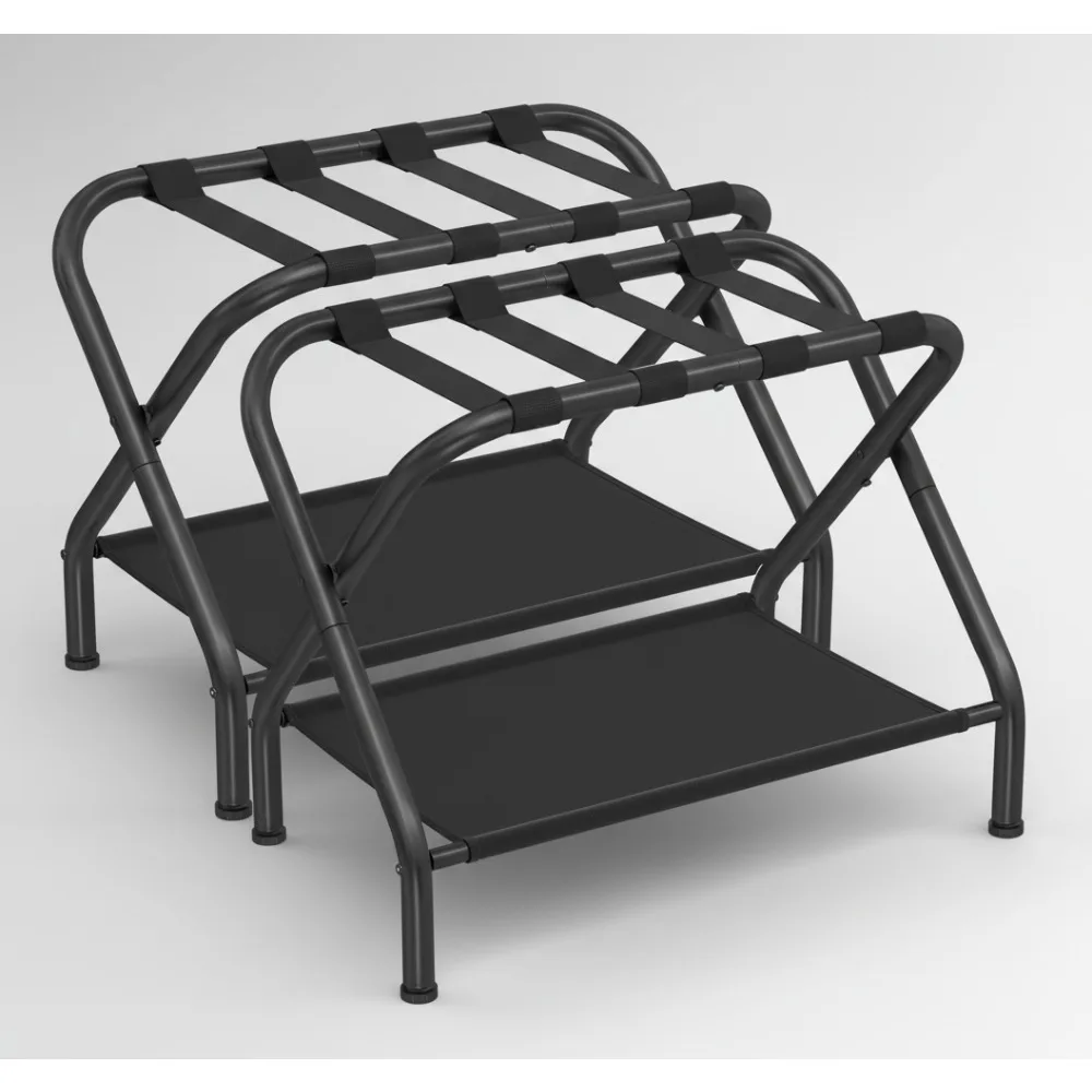 

Foldable Luggage Rack Set of 2 with Storage Shelf, Heavy Duty Steel Frame Holds 110lb, for Hotel Bedroom Guest Room