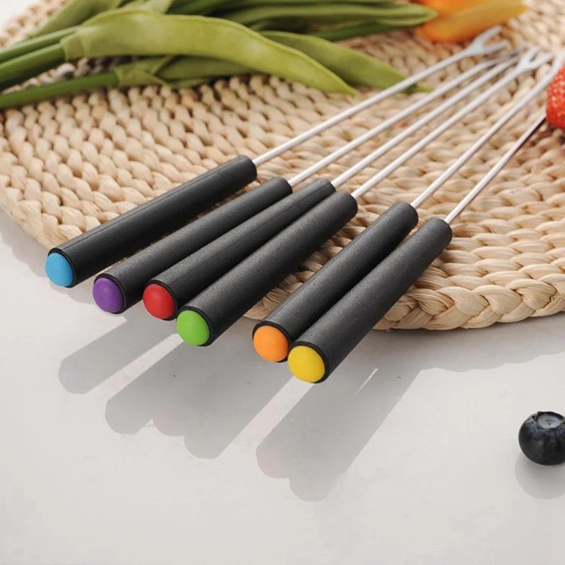 أسياخ ABXF-Barbecue بمقبض، شوكة شواء للتخييم والشواء وأدوات المطابخ والشواية والنار وأدوات الشواء