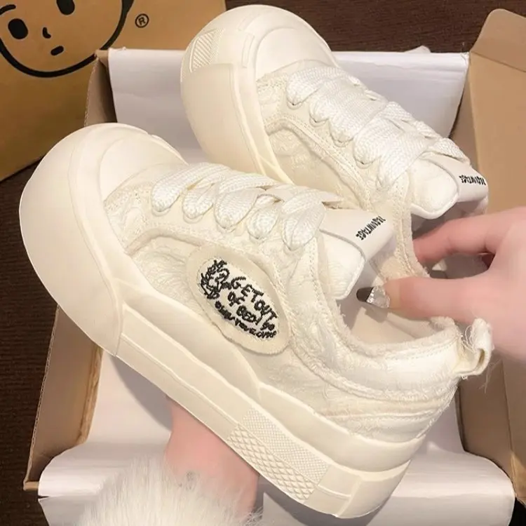 

2025Женская парусиновая обувь на плоской платформе, женские дизайнерские повседневные кроссовки, женские осенние новые кроссовки на толстой подошве, Zapatos De Mujer