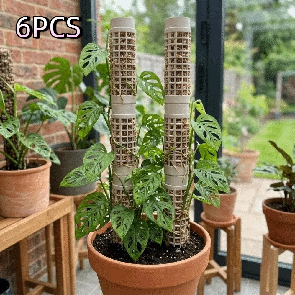 6PCS Garden Supports Plastic Moss Pole Interlocking Fixed Bracket Vine Climbing Column Sturdy Plants Growth Stand Balcony Use