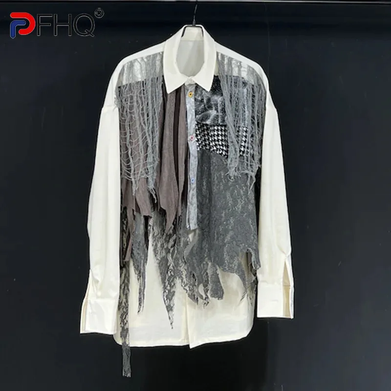 

PFHQ Design New Loose Long Sleeved Shirts Autumn Winter Casual Design Turn-down Collar Contrast Color Male Tops 21Z5860