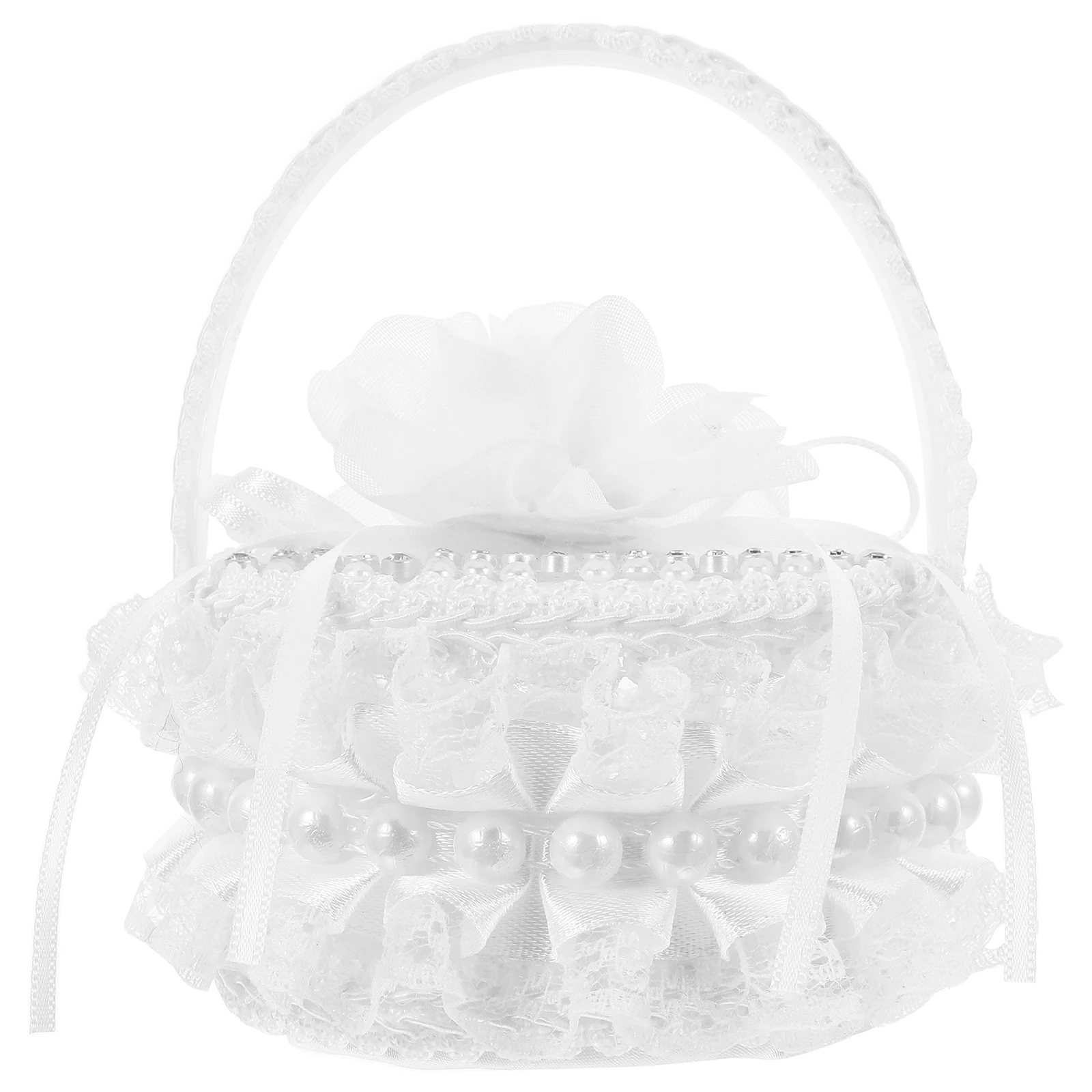 

1pc Wedding Ring Box Burlap Flower Girl Basket Elegant Design Pearl Handle Heart Pillow Sage Bridal Mini Packaging