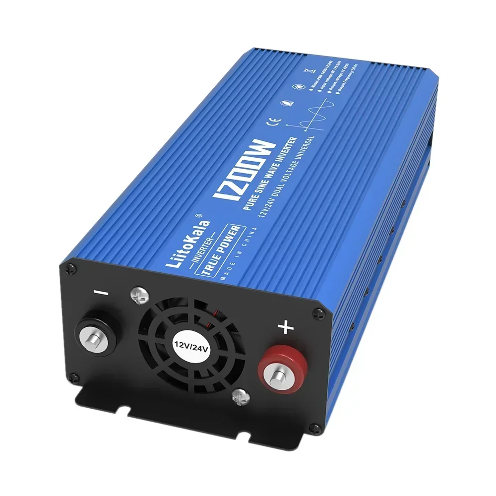 LiitoKala New12V/24V 1200W Inverter Pure Sine Wave 220V USB Output Power 2400W for Automotive Energy Storage Solar Cell Inverter