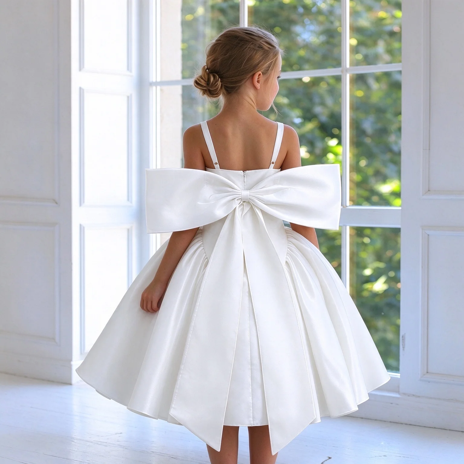 Girls' Formal Princess Dress with Beaded Large Bow Suitable for Pageants Hosting Runway Shows and Performances