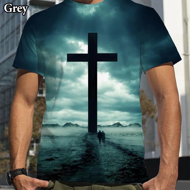 Christian Cross Jesus Printed Casual T-shirt Men and Women Fashion 3d Short Sleeve Tee