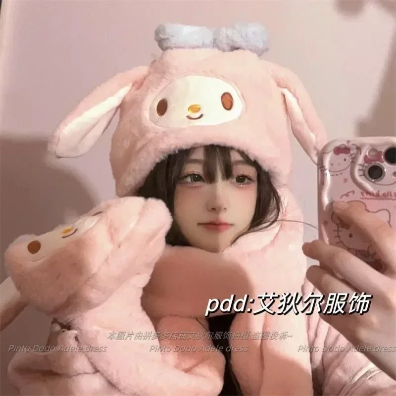 

Cinnamoroll My Melody Anime Kuromi Fashion Warm Hat Cute Cartoon Kawaii Sanrio Ins Scarf Ear Protection Gifts for Girls