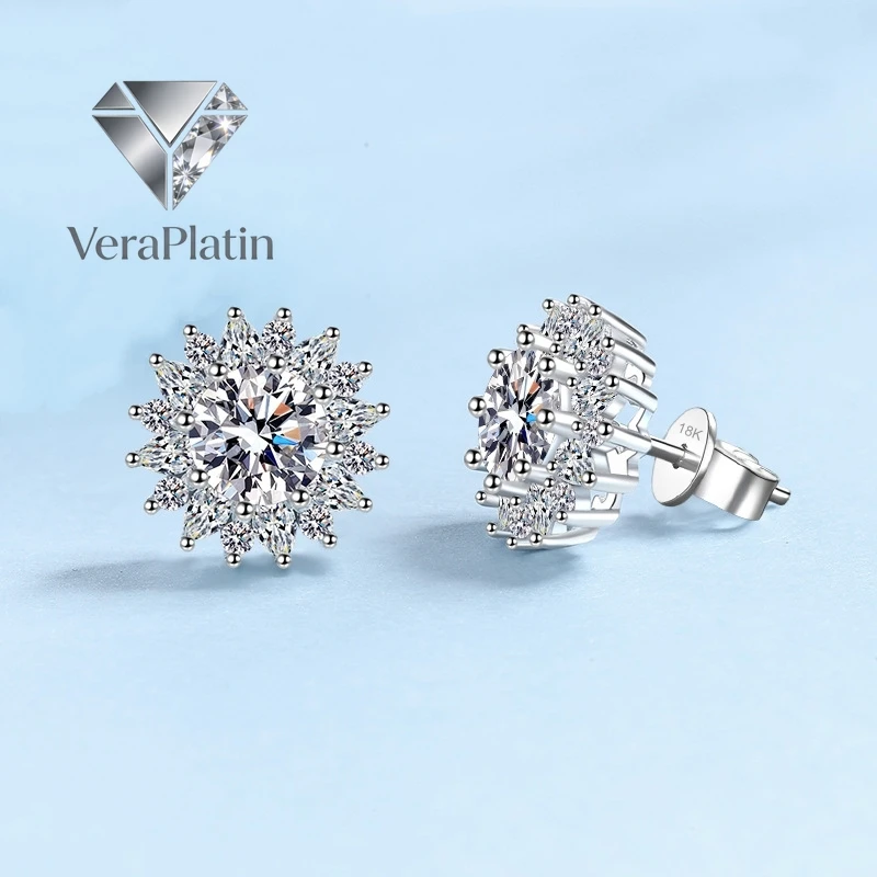

Серьги VeraPlatin для женщин, обручальные, из белого золота 18 карат, с муассанитом 1/2 карата VVS D цвета, для девушек, на День святого Валентина, PT950