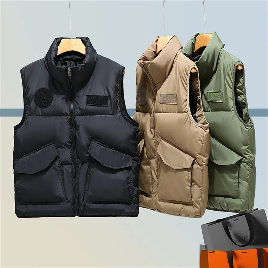 

2026 New Men Cotton Padded Vest Stand Collar Sleeveless Jacket Winter Warm Men's Clothing Thick Packets Waistcoat Workwear 5XL