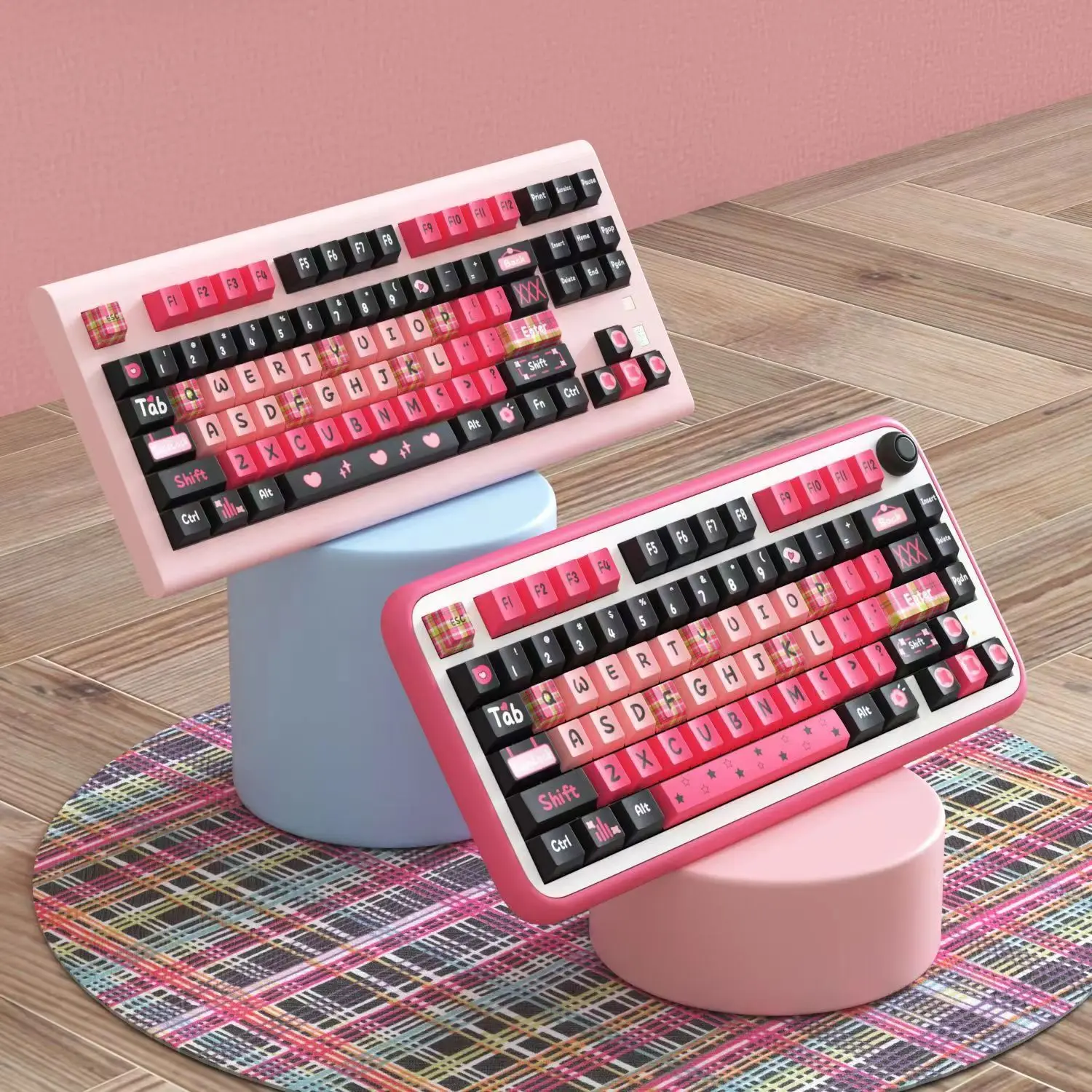 Xadrez teclado mecânico Keycaps, preto, rosa, bonito, sublimação PBT, personalizado, DIY, 125 chaves, 134 chaves