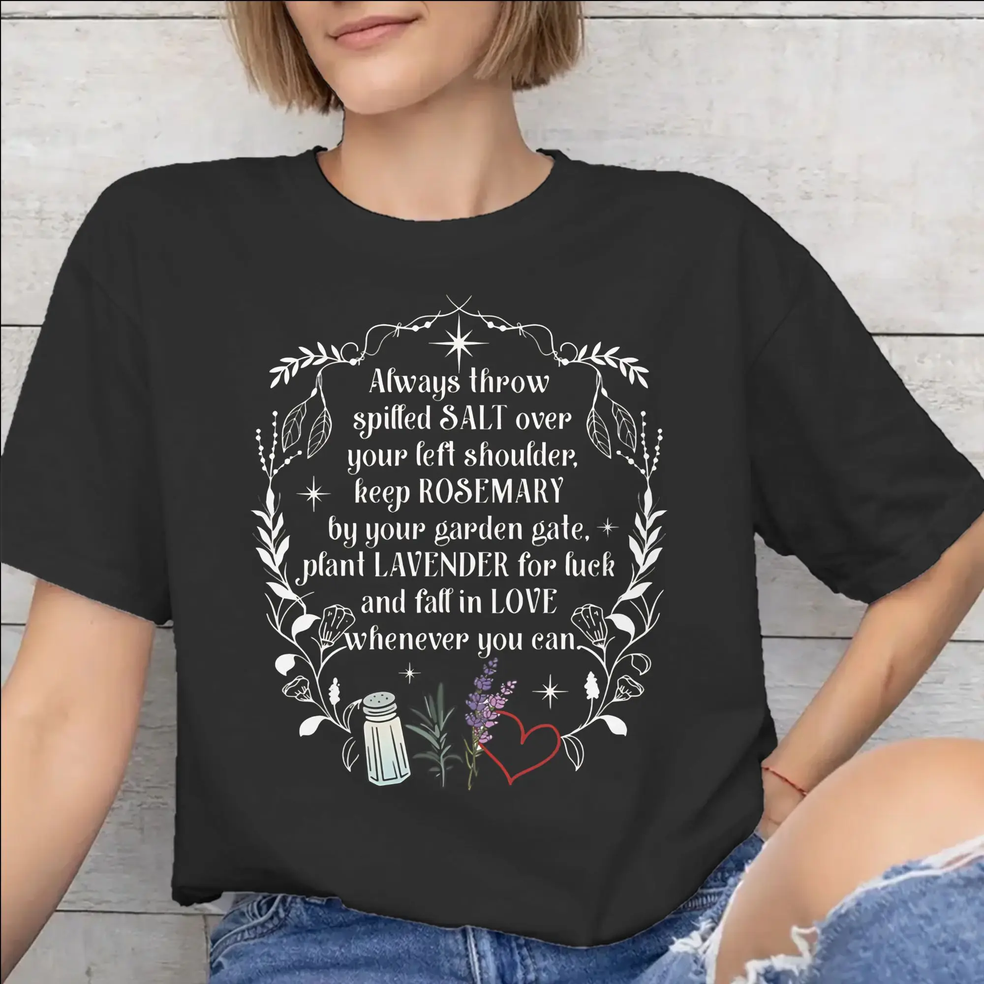Men Women Practical Magic 2 Witchy Quote Spilled Salt Rosemary Lavender Love Shirt 100% Cotton Printed T-Shirt  Top Clothing