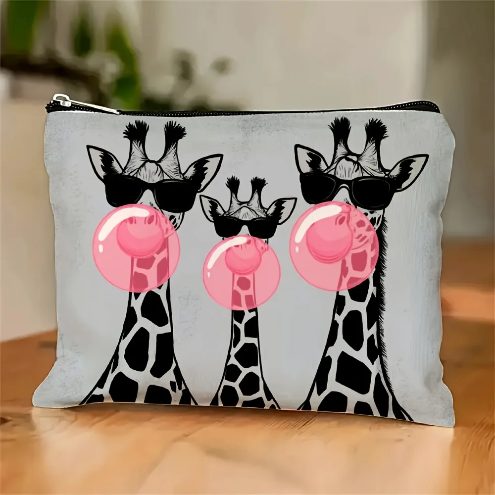 Un sac de maquillage imprimé bulle girafe - pochette multifonctionnelle à fermeture éclair, sac de rangement de bijoux, petit sac de rangement à fermeture éclair de voyage parfait.