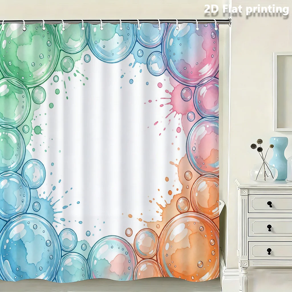 Cortina de ducha con estampado de burbujas estética, decoración para el baño, cortina impermeable colorida de color rosa y verde, 180x200cm, cortina de ducha moderna para Spa