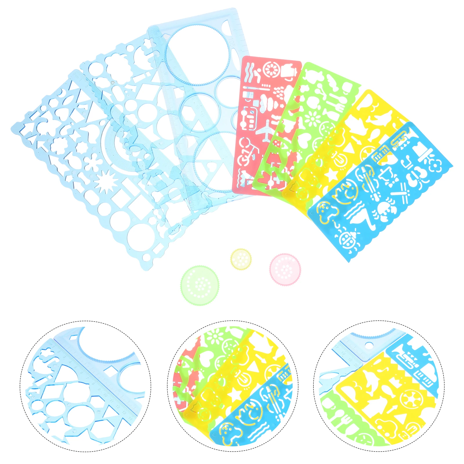 1 set 7-Piece Drawing Ruler Set Geometric Templates Multi-functional Stencils Artists Students School Use Portable PP Material