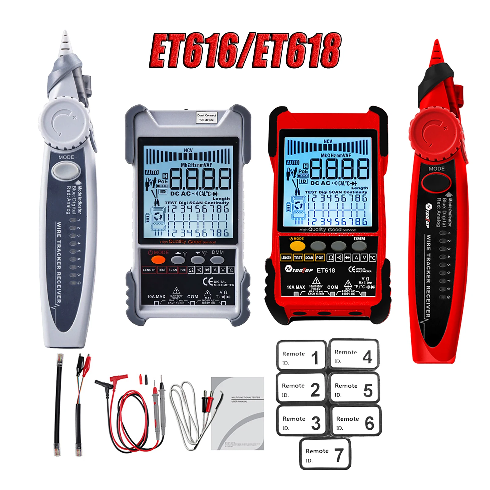 أدوات اختبار كابل الشبكة ET616/ET618 مع نظائرها شاشة الكريستال السائل البحث الرقمي POE اختبار كابل طول الاقتران اختبار Wiremap