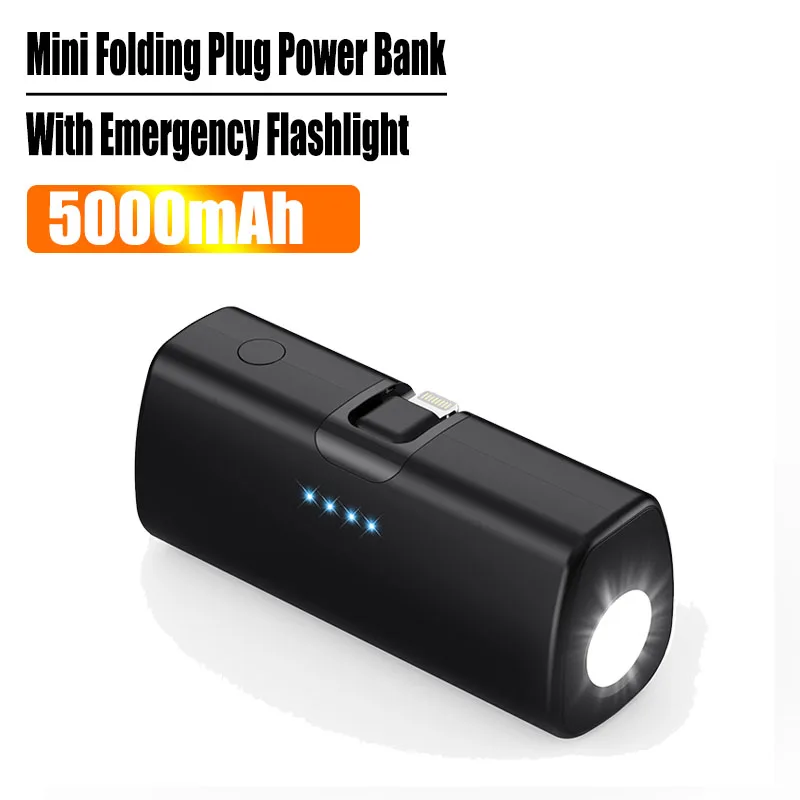 

Emergency Flashlight Power Bank 5000mah Mini Foldable Plug Capsule Portable Powerbanks for Apple Iphone Android Fast Charging