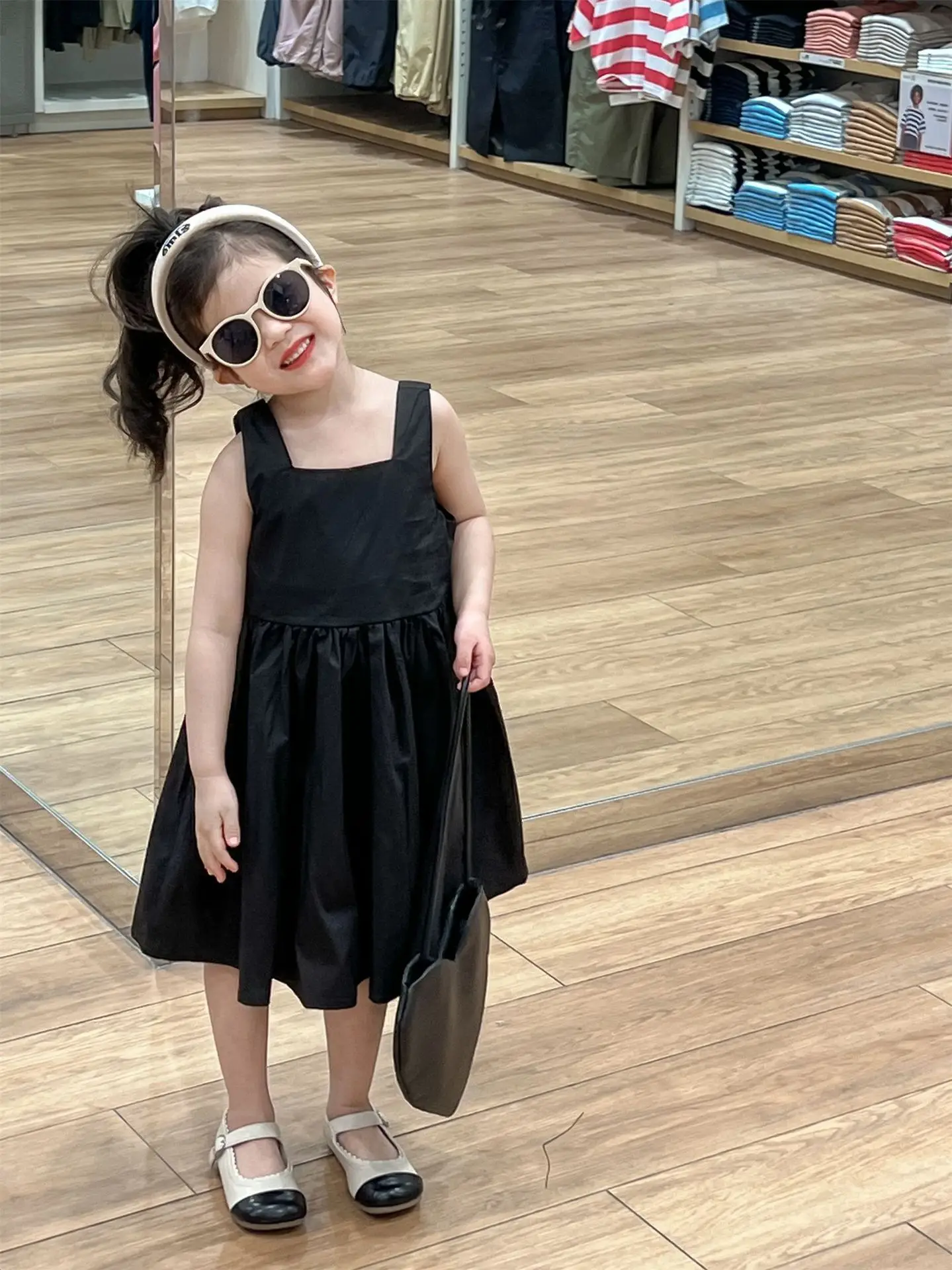 Summer 2024 Korean Children's Clothing New Girls Sweet Holiday Style Dress Casual Simple Fashion Loose Sweet  Active Solid