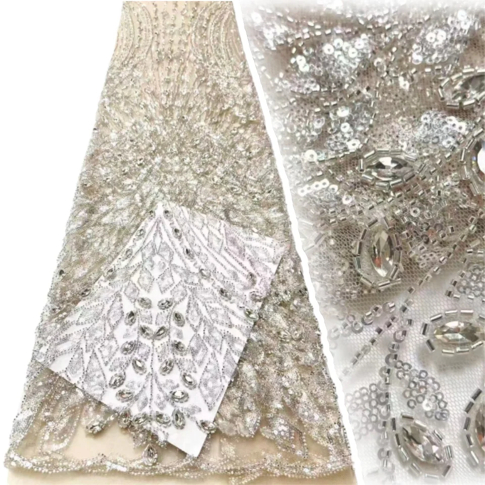 قماش دانتيل حجر مطرز يدويًا فاخر أفريقي عالي الجودة قماش دانتيل تول ترتر نيجيري ثوب زفاف وفستان سهرة 1959