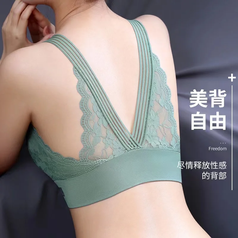 Large Size Lace Beautiful Back Tube Top Sexy Anti-Fading Big Breasts Show Small Maintenance Type Seamless Underwear For Women