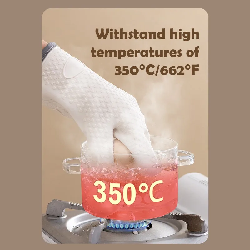 Verbrühungshemmende Silikon-Ofenhandschuhe für die Küche, rutschfeste, isolierte Mikrowellenhandschuhe zum Backen, Grillhandschuhe, wärmeisolierende Fäustlinge – Detail 7