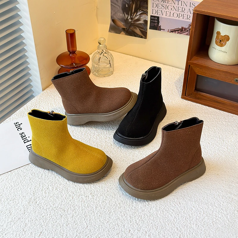 

Новые детские осенние кожаные ботинки, модные мокасины в стиле ретро, повседневные ботильоны для девочек, детские короткие ботинки на платформе на молнии, нескользящие