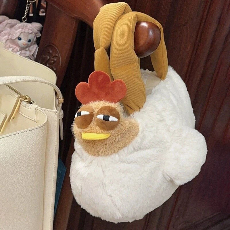 Internet celebrity big rooster plush handbag, cute large-capacity bag, creative fashion storage bag, personalized small bag