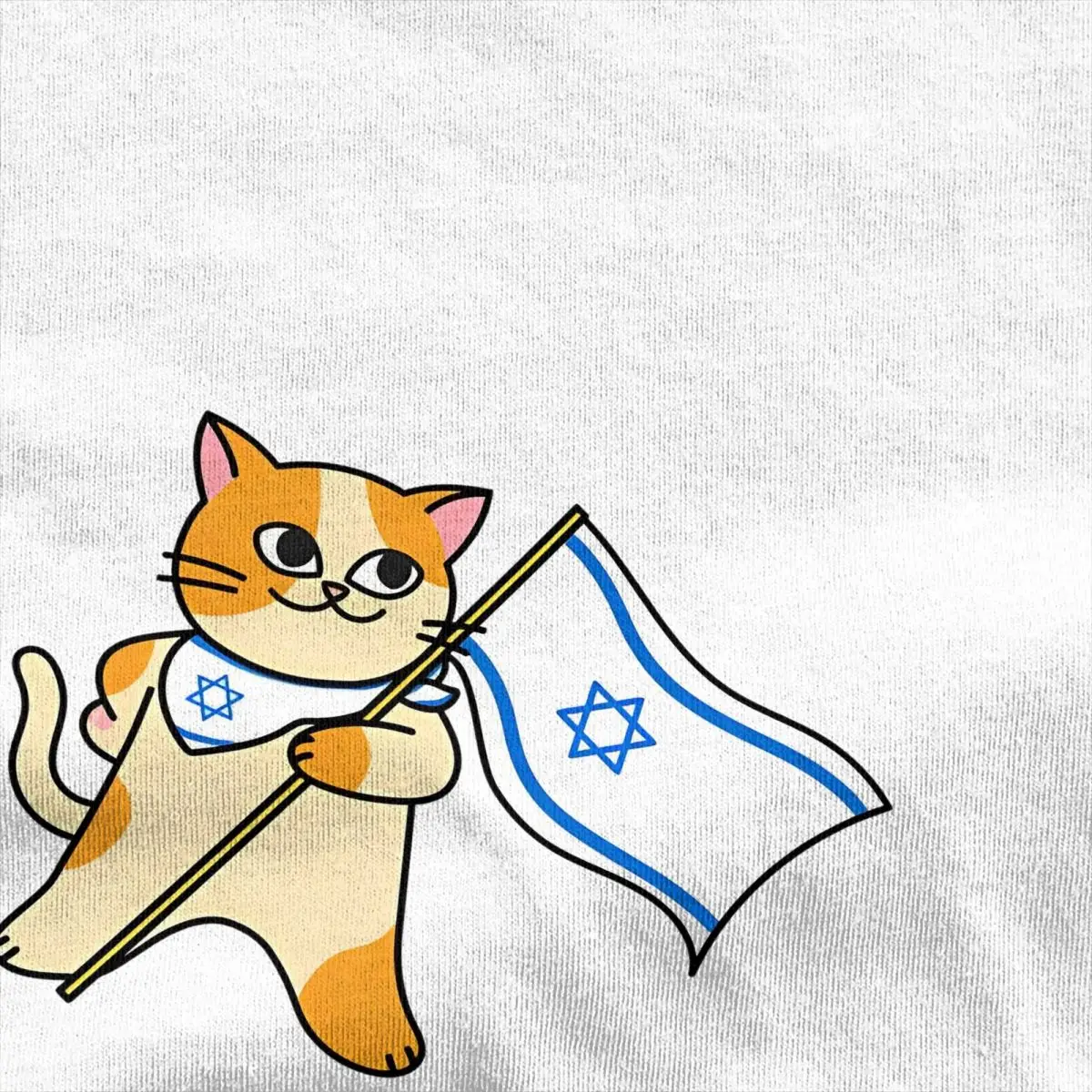 Zionist Pro-Israel Cat Holding An Israeli Flag T Shirt Cotton Top Tees Streetwear Short Sleeve T-Shirt O Neck Printed Tee Shirt