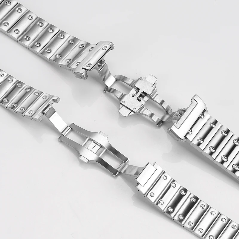 20mm 23mm Santos 100 Stainless steel watch strap For Cartier santos 100 Luxury Bracelet Solid Rivet Metal WatchBand Watch parts