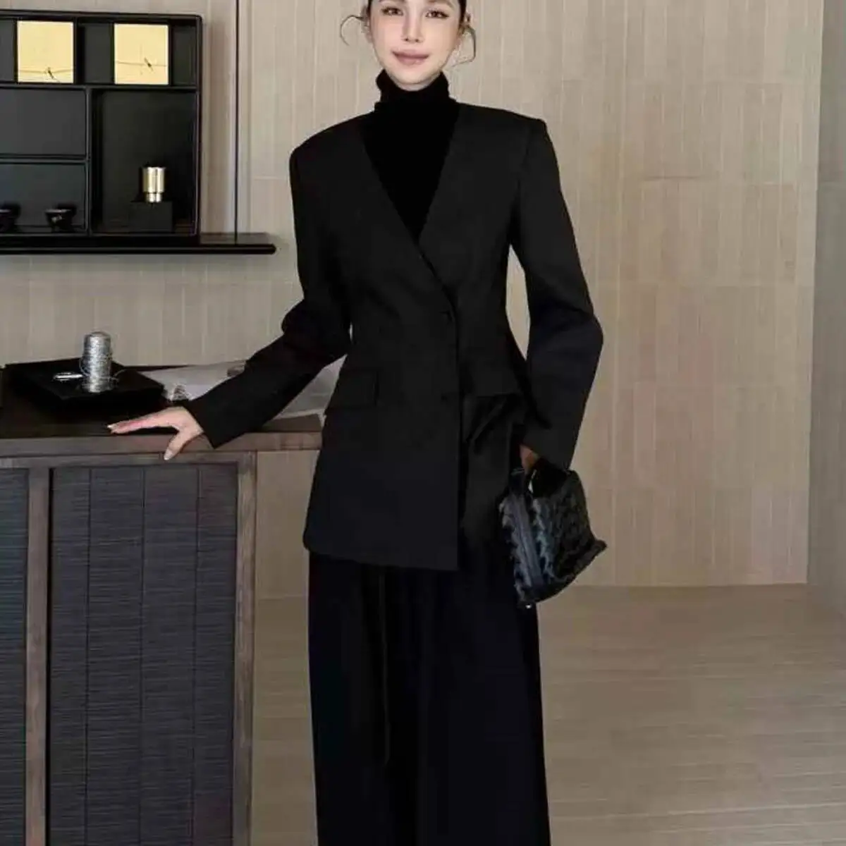 BJTZ Fashion Solid Color Double Breasted Blazer Jacket For Woman 2025 Spring Autumn New Long Sleeve Versatile Female Outwear