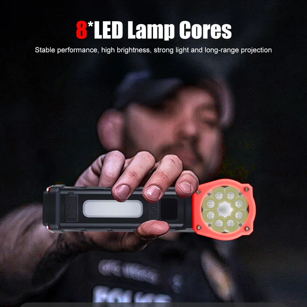 Linterna LED COB portátil, luz de trabajo recargable, lámpara colgante magnética con batería integrada de 1800mah, antorcha de Camping
