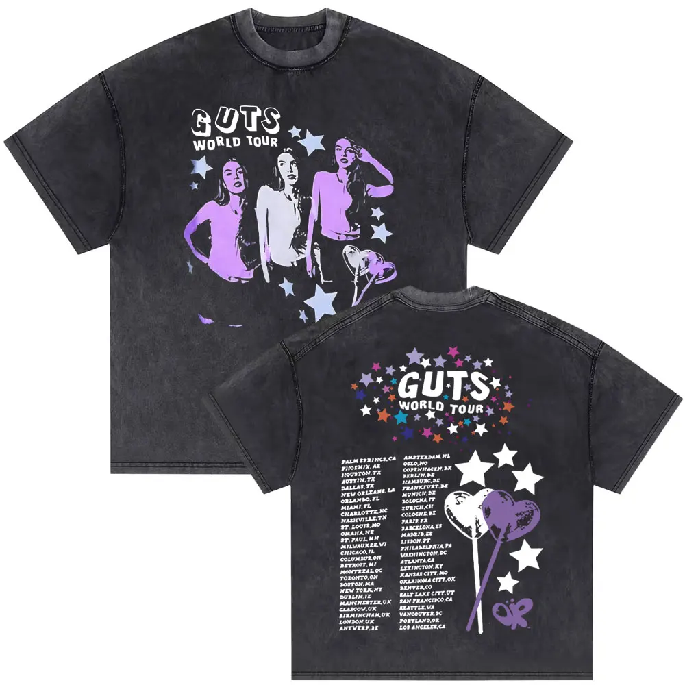 

Washed Vintage Vampire Guts 2024 World Tour Concert Tshirt Men Women Hip Hop Aesthetic T-shirts Unisex Summer Oversized T Shirt