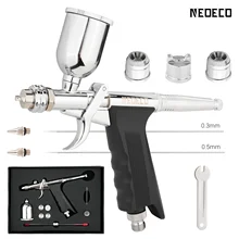 Agarre de pistola de doble acción con alimentación por gravedad, aerógrafo tipo gatillo, ventilador, cepillo de aire de pulverización, tazas de fluidos de 0,3mm/0,5mm, 15CC para