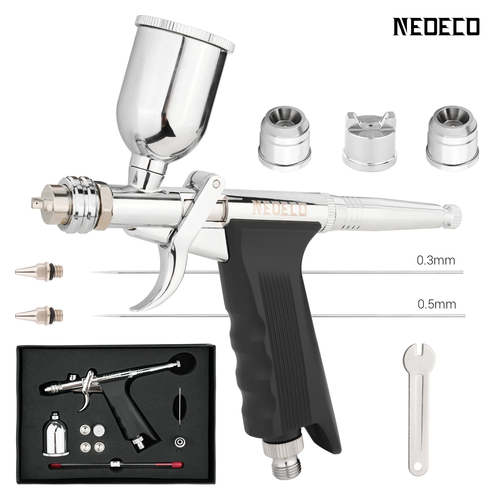 Grawitacyjny uchwyt pistoletowy o podwójnym działaniu aerograf typu spustowego wentylator natryskowy szczotka powietrzna 0.3mm/0.5mm 15CC kubki na płyny do modelu samochodu DIY