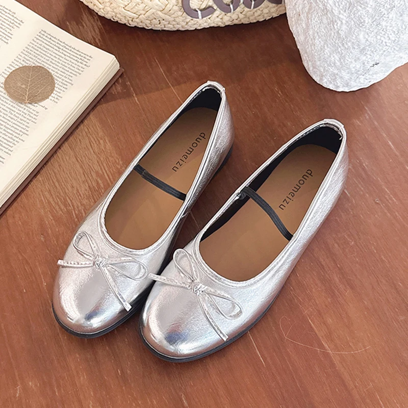 

Женские туфли-балетки с бантом, элегантные повседневные сандалии, новинка весны 2026, неглубокие сандалии для прогулок, мягкие, элегантные, для платьев, Mujer Zapatos