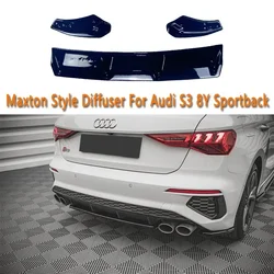Rear Splitter for Audi S3 Sportback 8Y 2020-2024 Maxton Style Rear Bumper Diffuser Spoiler Splitter 3pcs Rear Diffuser Bodykit