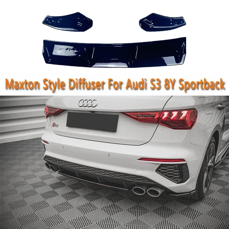 Tylny Splitter do Audi S3 Sportback 8Y 2020-2024 Maxton Style Tylny zderzak Dyfuzor Spoiler Splitter 3szt Tylny dyfuzor Bodykit