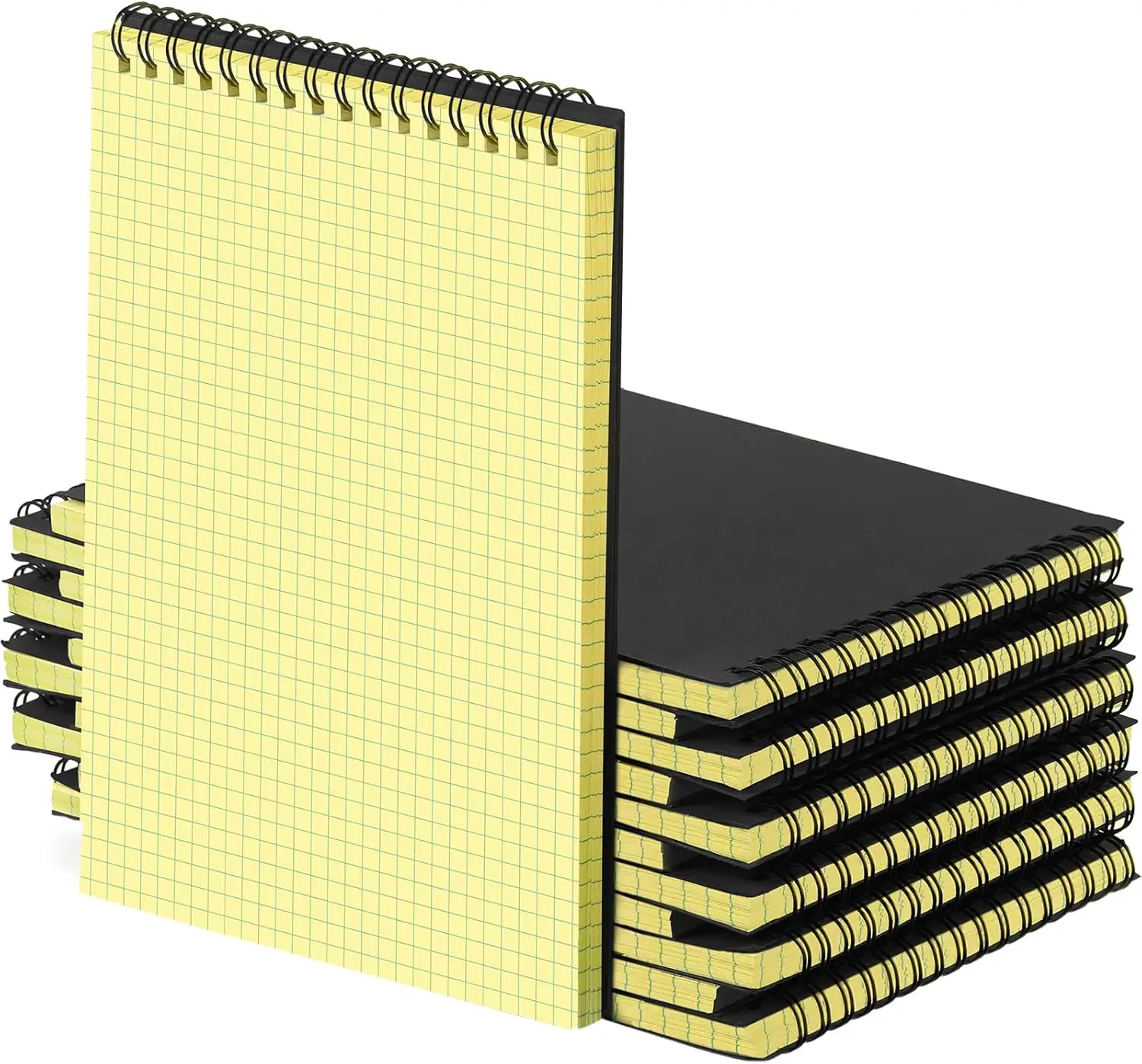 

Набор из 6 блокнотов формата А5 в клетку, с верхней спиральной пружиной, для письма, рисования, офисного использования - черные с желтым внутренним блоком