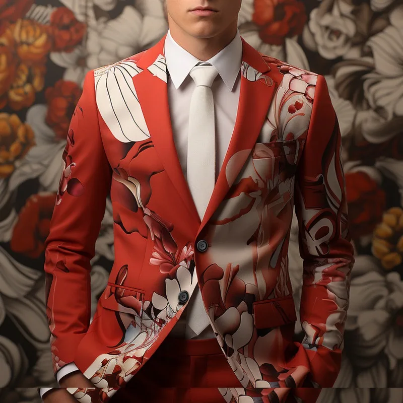 Chic Printed Suit For Men Fashion Prom Dazzling Performance Outfits Birthday Party Male Classic 3D Style Blazer Pants 2 Pieces