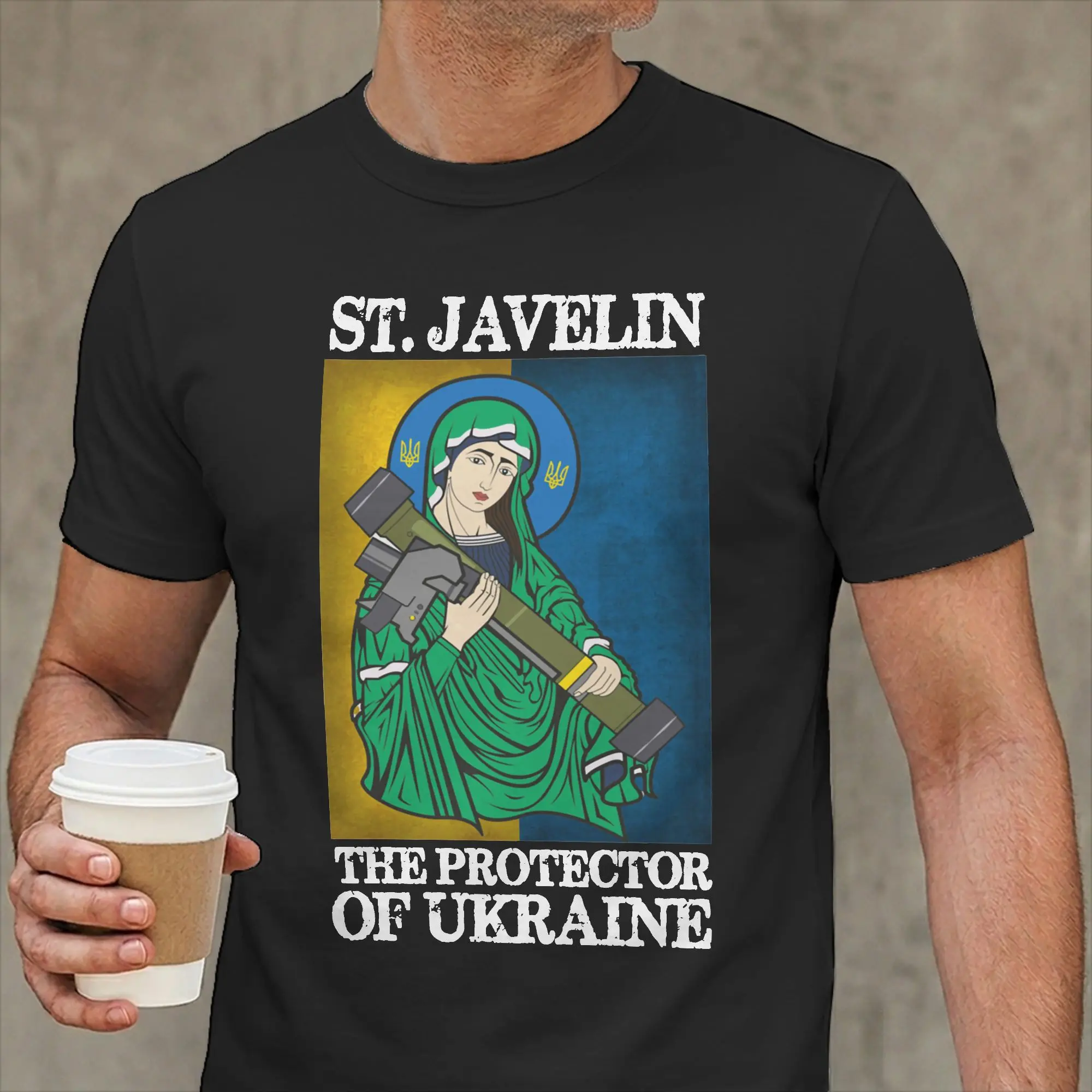 Men St Javelin The Protector of Ukraine T Shirts  Pure Cotton Clothing Vintage Short Sleeve Crewneck Tees Big Size T-Shirt