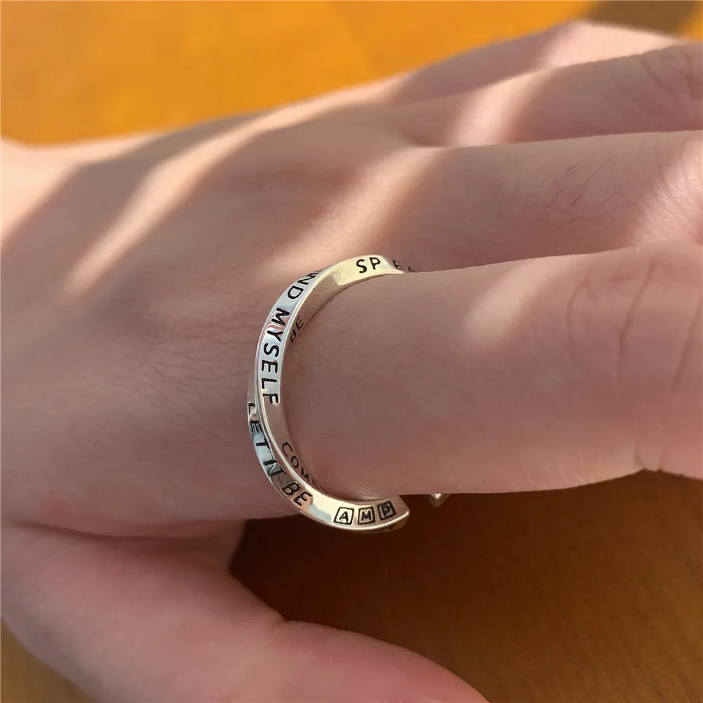 

High Quality Trendy Mobius Strip Design Letter Engrave 925 Sterling Silver Ladies Party Rings Jewelry For Women Birthday Gifts